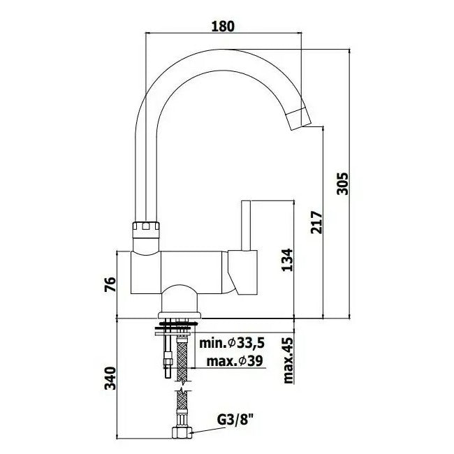 Mitigeur d'évier de cuisine Paffoni Stick SK189CR avec bec inclinable