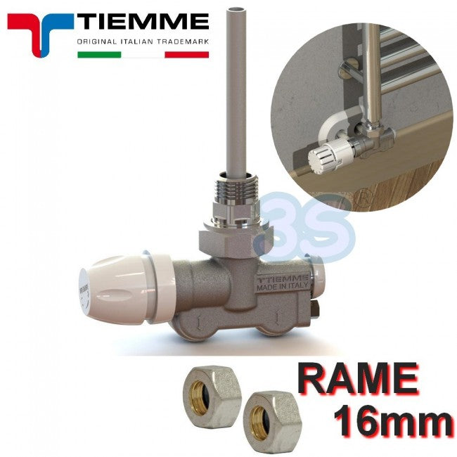 Robinets TIEMME 1/2'' à simple/double sortie avec adaptateurs en cuivre de 16 mm - raccords coudés pour sèche-serviettes