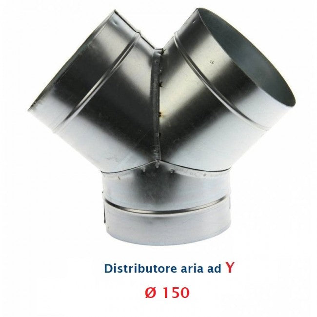 Raccord en Y, diamètre 150 mm. Distributeur d'air chaud, froid et de ventilation.