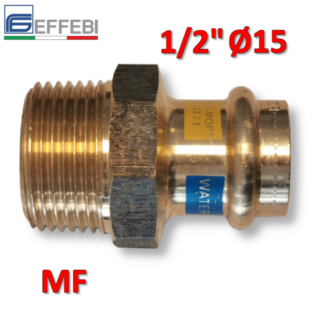 Raccord droit en bronze mâle 1/2'' x Ø 15 mm - Raccord en cuivre à pression UNIQUE pour eau et gaz