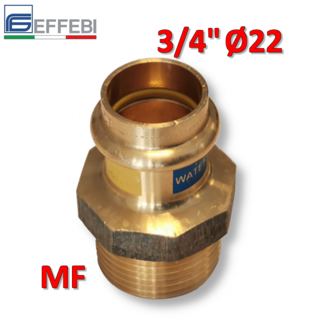 Raccord droit en bronze mâle 3/4'' x Ø 22 mm - Raccord en cuivre à pression UNIQUE pour eau et gaz
