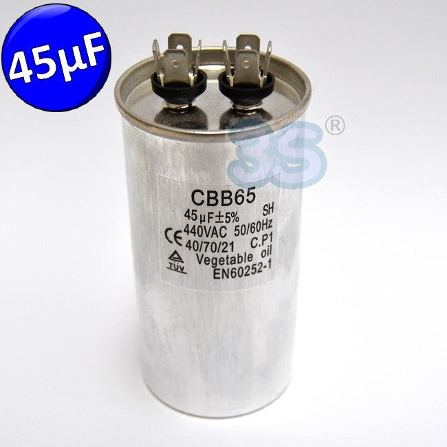 Condensateur universel métallique 45 µF - 440 Vca - 50/60 Hz