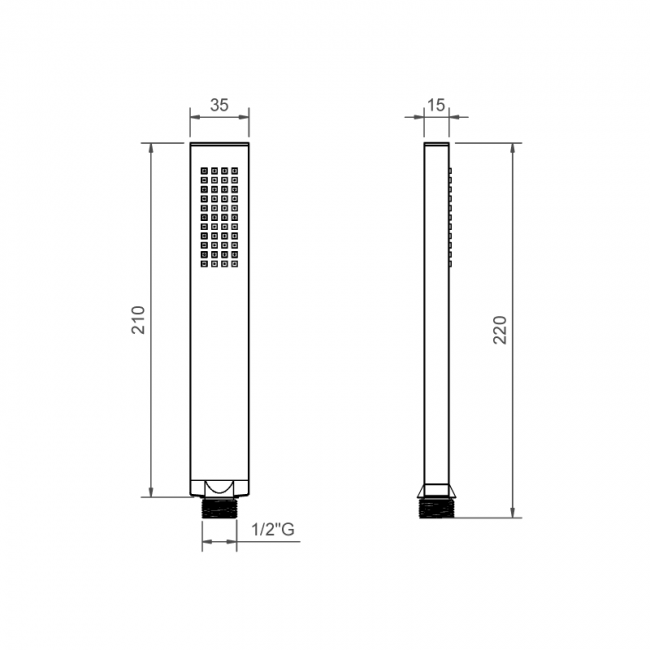 Pommeau de douche rectangulaire plat en laiton noir mat avec raccord GM 1/2" - BNDOCK071 Ponsi