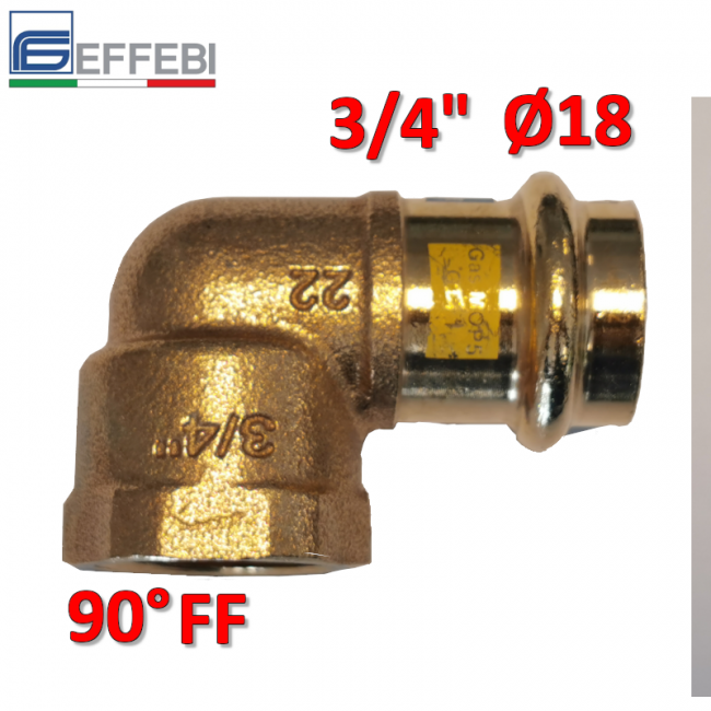 Coude à 90° en bronze F 3/4'' x Ø 18 mm - UNICO en cuivre à emboîtement pour eau et gaz