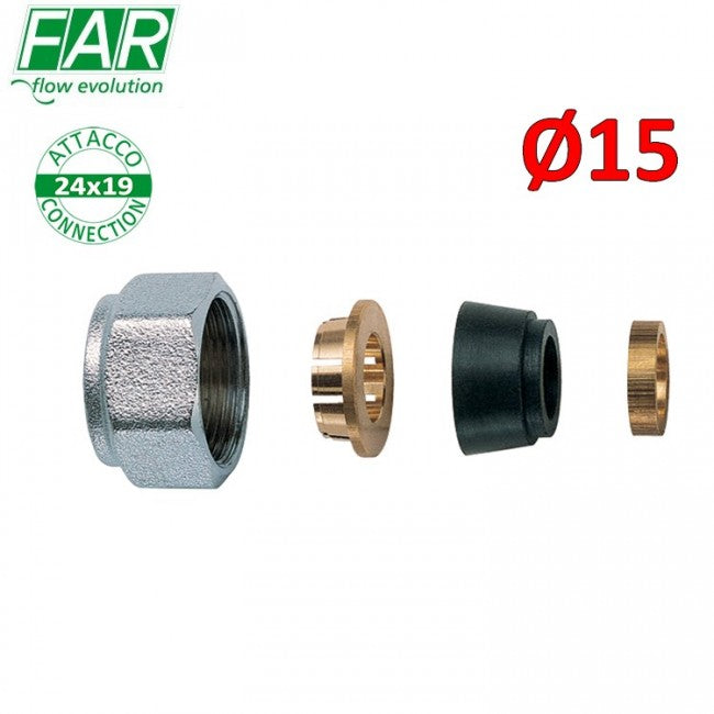 Adaptateur 8429 - 24x19 pour tuyau en cuivre Ø 15 mm, avec joint de compression en caoutchouc - FAR