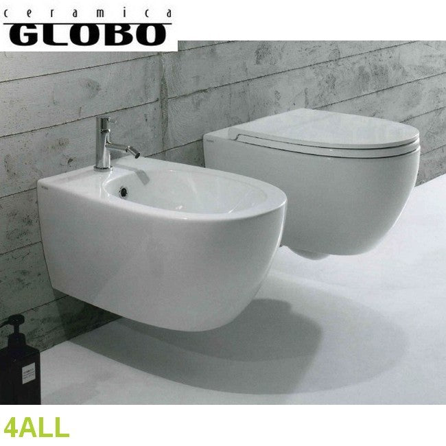 Ensemble de sanitaires suspendus 4ALL - Abattant WC-bidet Ceramica Globo avec fermeture traditionnelle