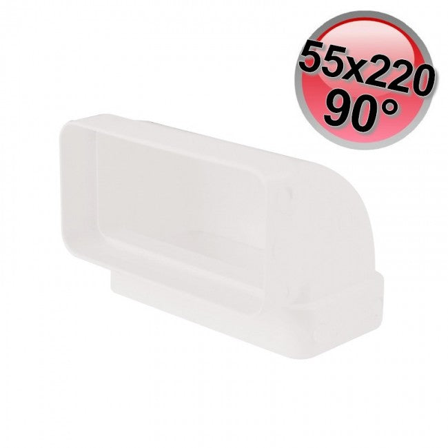 Coude vertical en plastique à 90° pour conduit d'air rectangulaire 55 x 220 mm pour VMC