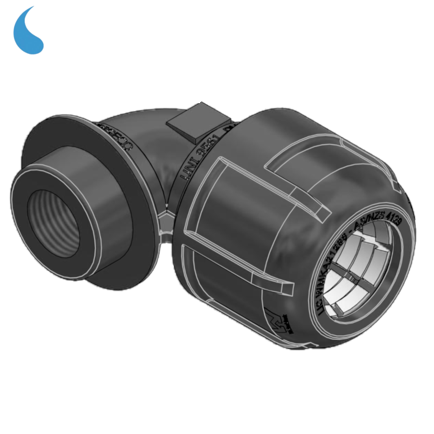 Raccord coudé à compression Ø 20 mm x 1/2'' - à visser dans un filetage femelle en polypropylène
