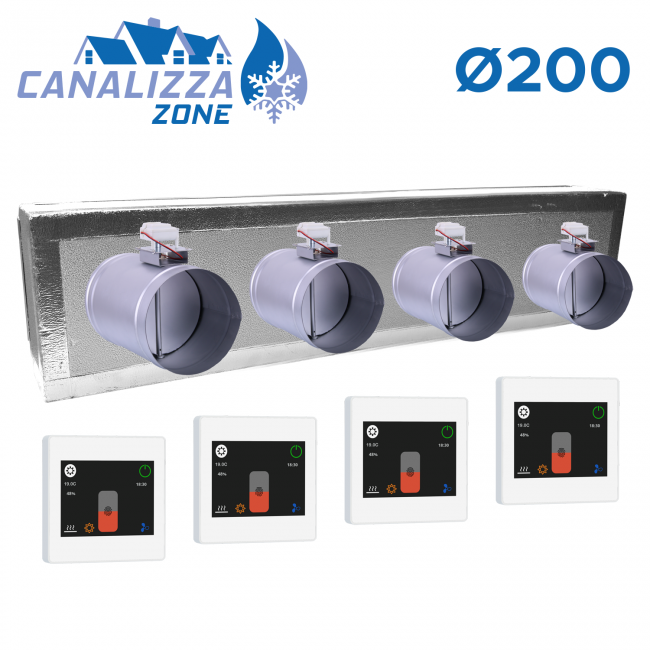 CANALIZZA.ZONE 2.0 WiFi - Plénum motorisé pour distribution d'air 4 zones Ø 200 mm - C-TOTAL non inclus