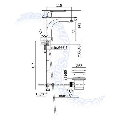 Mitigeur de lavabo SY075 CR SLY PAFFONI avec bonde de 1 1/4 po
