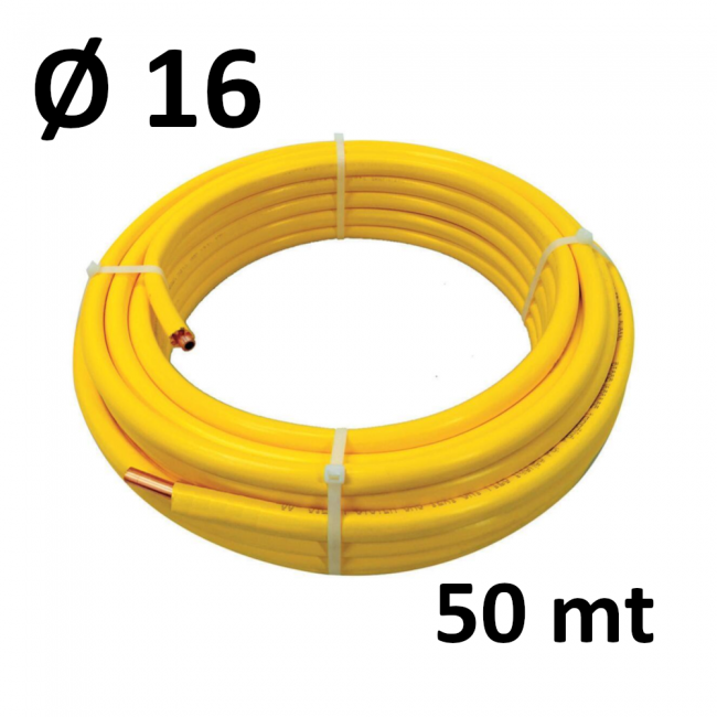Rouleau de 50 MT - cuivre Ø 16 x 1 mm - revêtu de PE jaune en forme d'étoile STAR-MET - systèmes de gaz dissimulés (UNI CIG 7129)