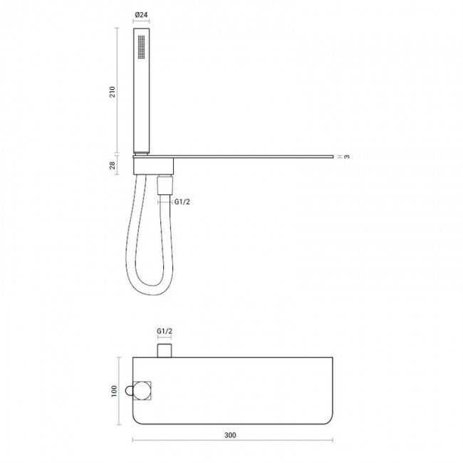 Ensemble de douche SHELF avec sortie d'eau, support, étagère et pommeau de douche en laiton