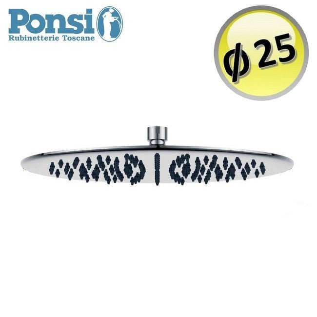 Pommeau de douche rond ultra-mince Ponsi en acier inoxydable, Ø 25 cm