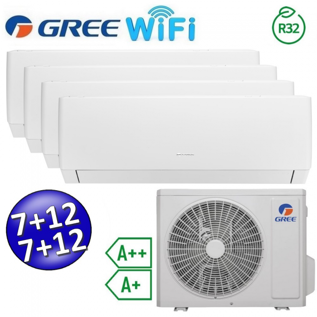 Climatisation inverseur PULAR quad split Wi-Fi 7+7+12+12 Btu GREE R32 classe A++/A+