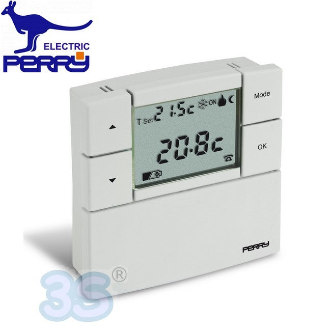 Perry 1TPTE530B - Zefiro White LCD Digital Wall Thermostat