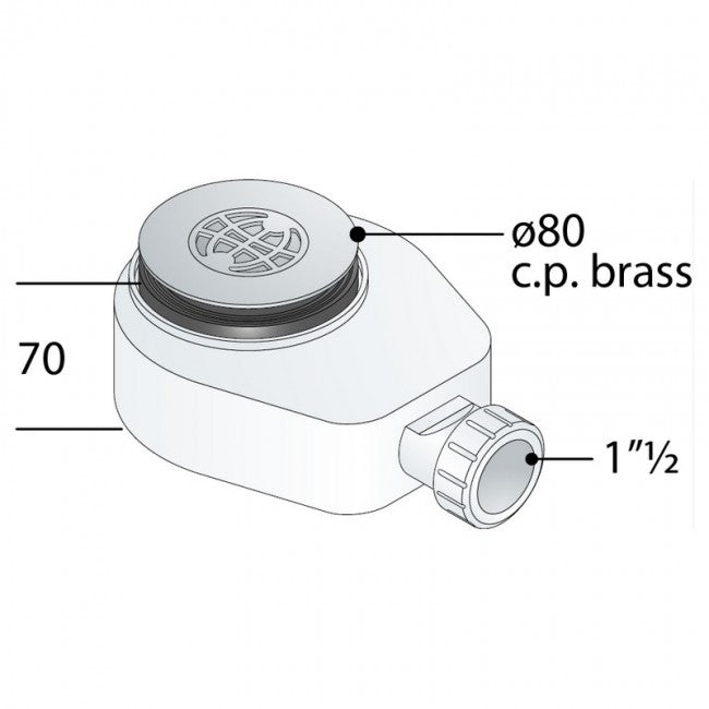 Bonde de douche en polypropylène avec grille en laiton chromé pour receveurs de douche percés de trous de Ø 50 et Ø 60 mm - TEA