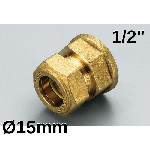Raccord à compression biconique pour tuyau en cuivre - femelle 1/2'' x Ø 15 mm - 900415