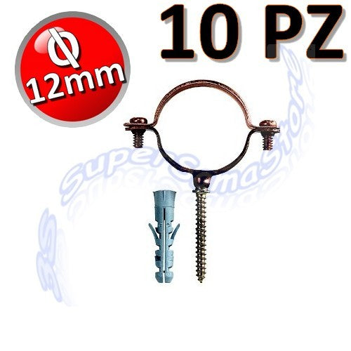 Collier en cuivre pour tuyaux en cuivre D.12 avec vis et bouchon - lot de 10 pièces