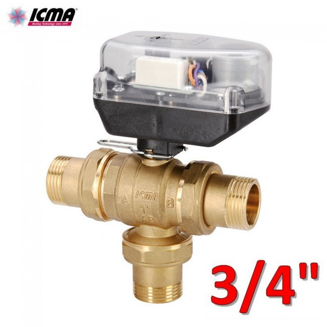 ICMA 343 - 3/4" 3-way Ball Valve with 230v Actuator