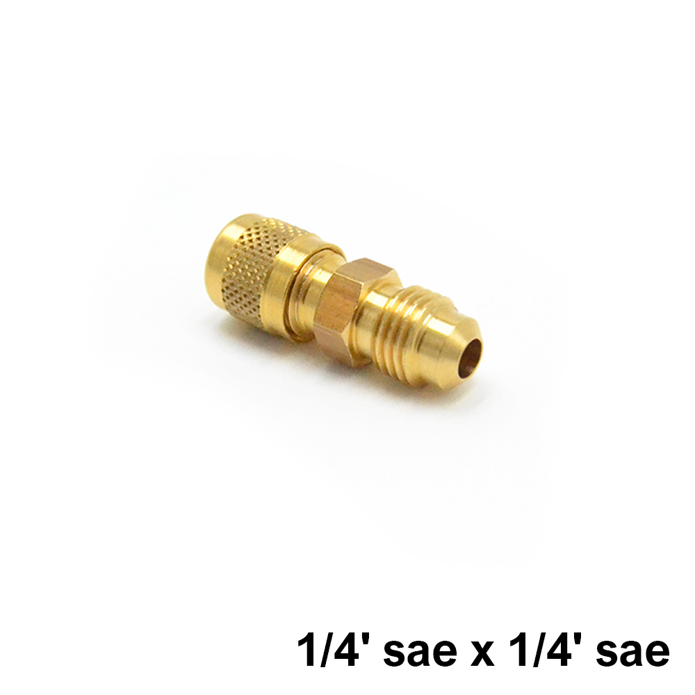 1/4'' x 1/4'' SAE brass straight fitting with needle valve and cap