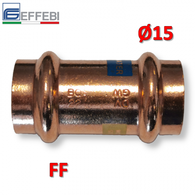 Raccord droit avec manchon FF Ø 15 mm - Raccord en cuivre à pression UNICO pour eau et gaz