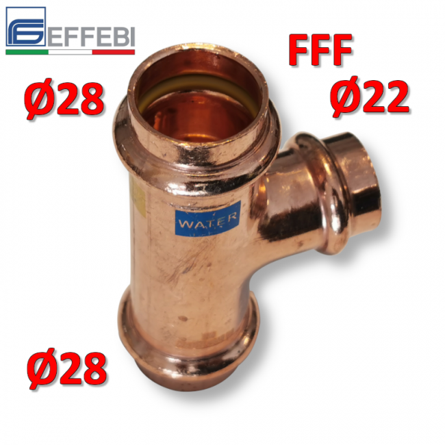 Raccord en T réduit FFF Ø 28x22x28 mm - UNICO cuivre à sertir pour eau et gaz