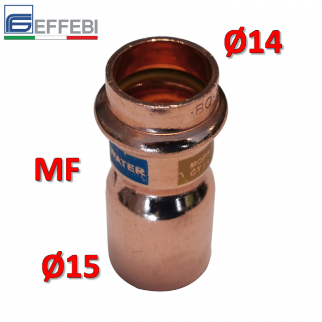 Raccord droit réduit MF réduction Ø 15 x 14 mm - UNICO cuivre à sertir pour eau et gaz