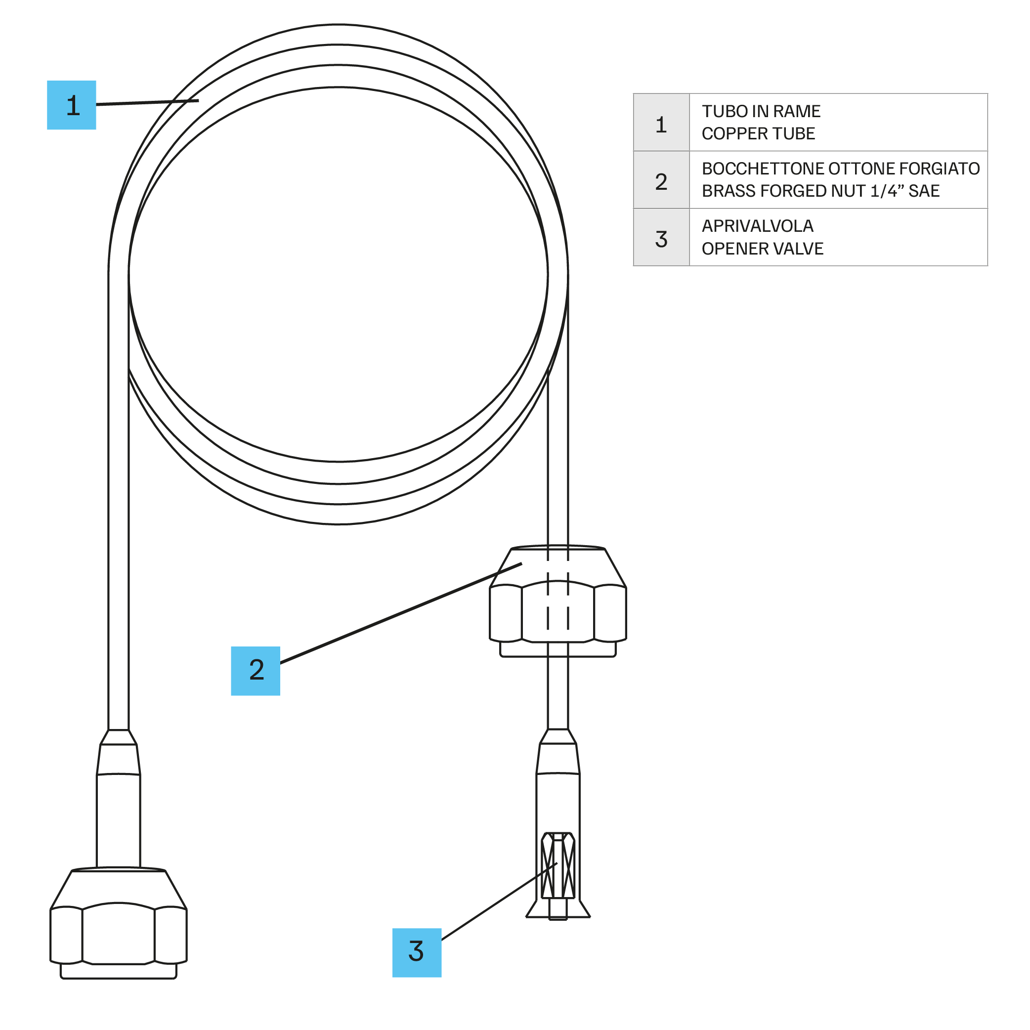 Charging hose 1/4'' sae L.1000 mm with valve opener D.1,68x2 mm