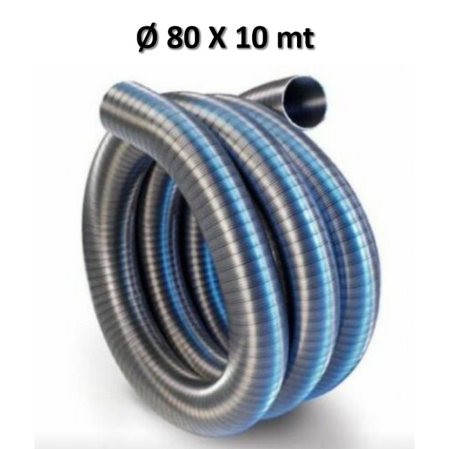 Tuyau flexible en acier Ø 80 mm, longueur 10 m - conduit de fumée à paroi intérieure lisse