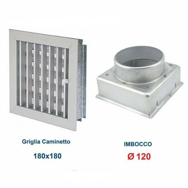 Ventilation Grille 18x18cm Diam.120mm Aluminum with Chimney Adapter