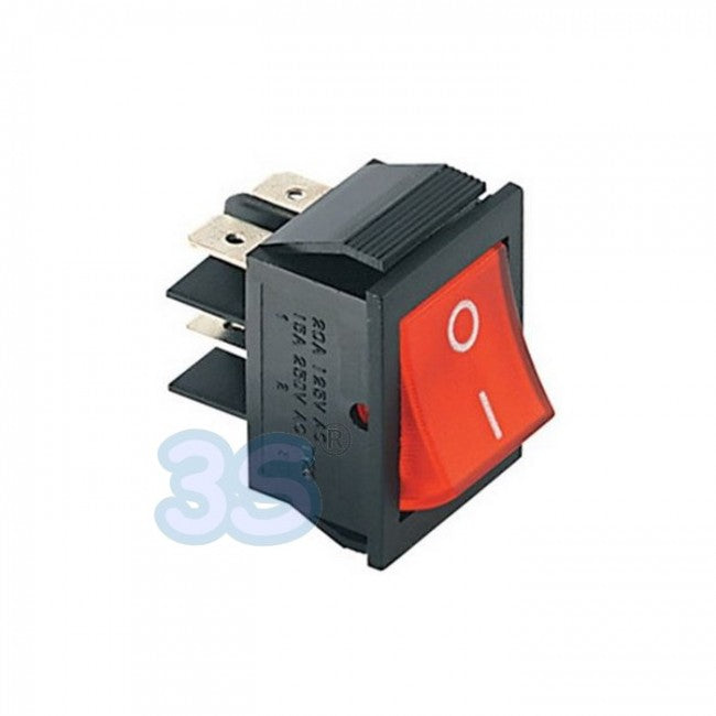 Red illuminated double-pole switch - 22x30 mm 20 A 4C