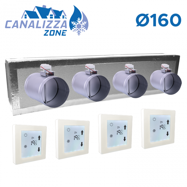 CANALIZZA.ZONE 2.0 - Plénum motorisé pour distribution d'air 4 zones - Ø 160 mm - C-TOTAL non inclus