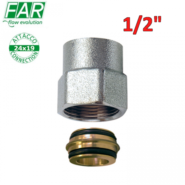 RÉDUCTEUR CHROME DE COLLECTEUR  FILETAGE 24x19 MALE VERS FILETAGE FEMELLE 1/2''