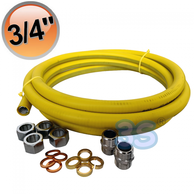 Tuyau à gaz flexible en acier inoxydable de 4 m avec raccords 3/4'' comprenant 4 raccords femelles auto-évasés