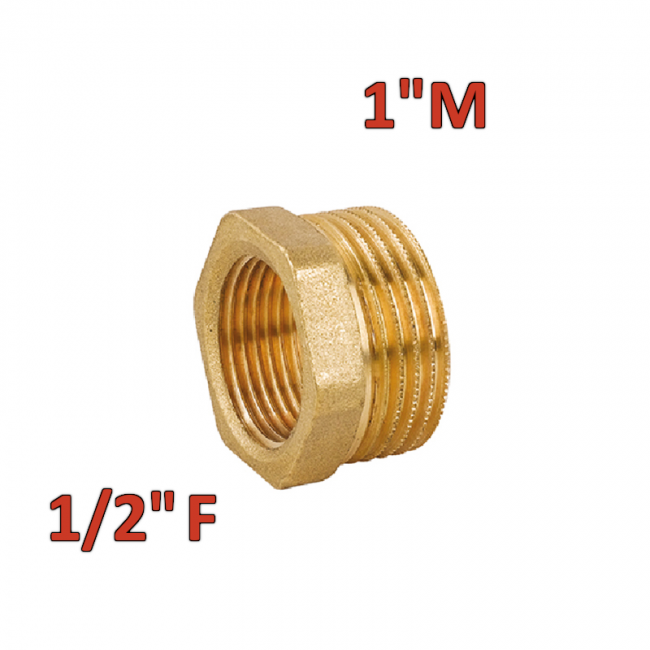Réducteur hexagonal en laiton avec raccord mâle 1'' x femelle 1/2''