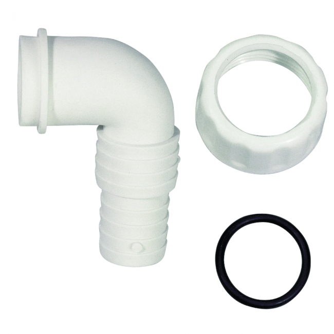 Double diameter elbow for washing machine drain, with 1'' nut