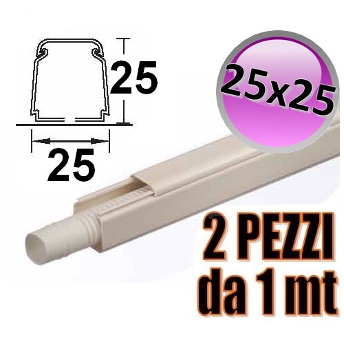 Goulotte de 25 x 25 mm pour câbles électriques et tuyau d'évacuation des condensats - 2 unités de 1 m