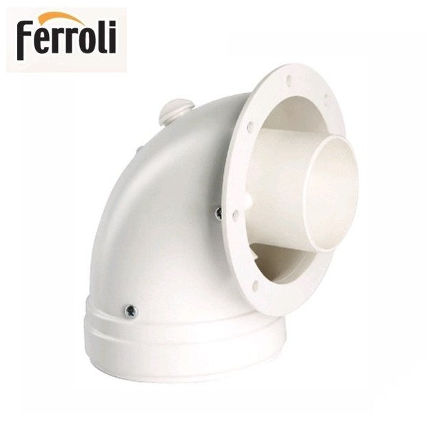 Coude de départ coaxial blanc à 90° - Ø100/60 mm pour chaudières à condensation Ferroli