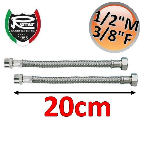 Paire de tuyaux d'arrosage flexibles FLEXITALY de 20 cm - 1/2 mâle 3/8 femelle