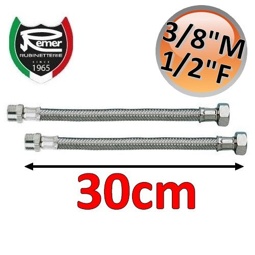 Paire de tuyaux d'arrosage flexibles FLEXITALY de 30 cm - 3/8 mâle 1/2 femelle