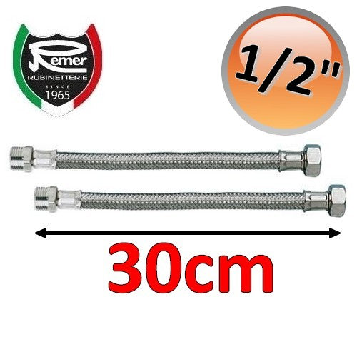 Paire de tuyaux d'arrosage flexibles FLEXITALY de 30 cm - 1/2 mâle femelle