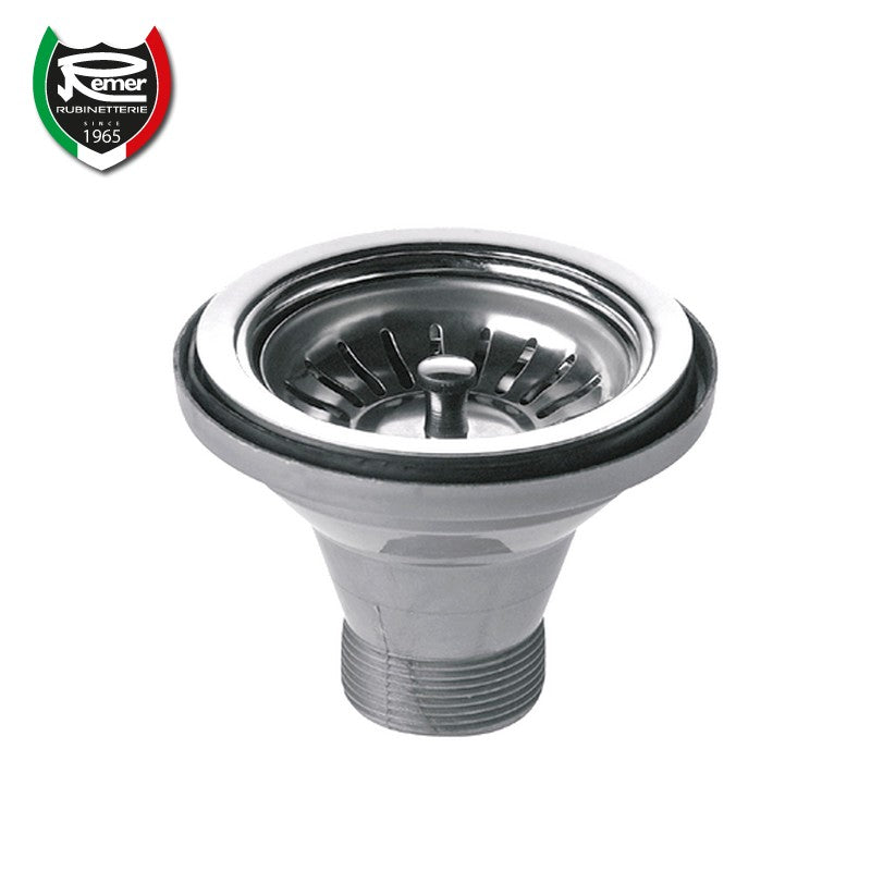 Kitchen sink basket strainer, 90 mm hole, with stainless steel grid and plug - 1''1/2" fitting
