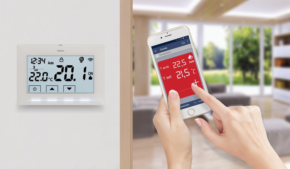 Perry 1TXCR029WIFI - Thermostat programmable Wi-Fi mural, couleur blanche
