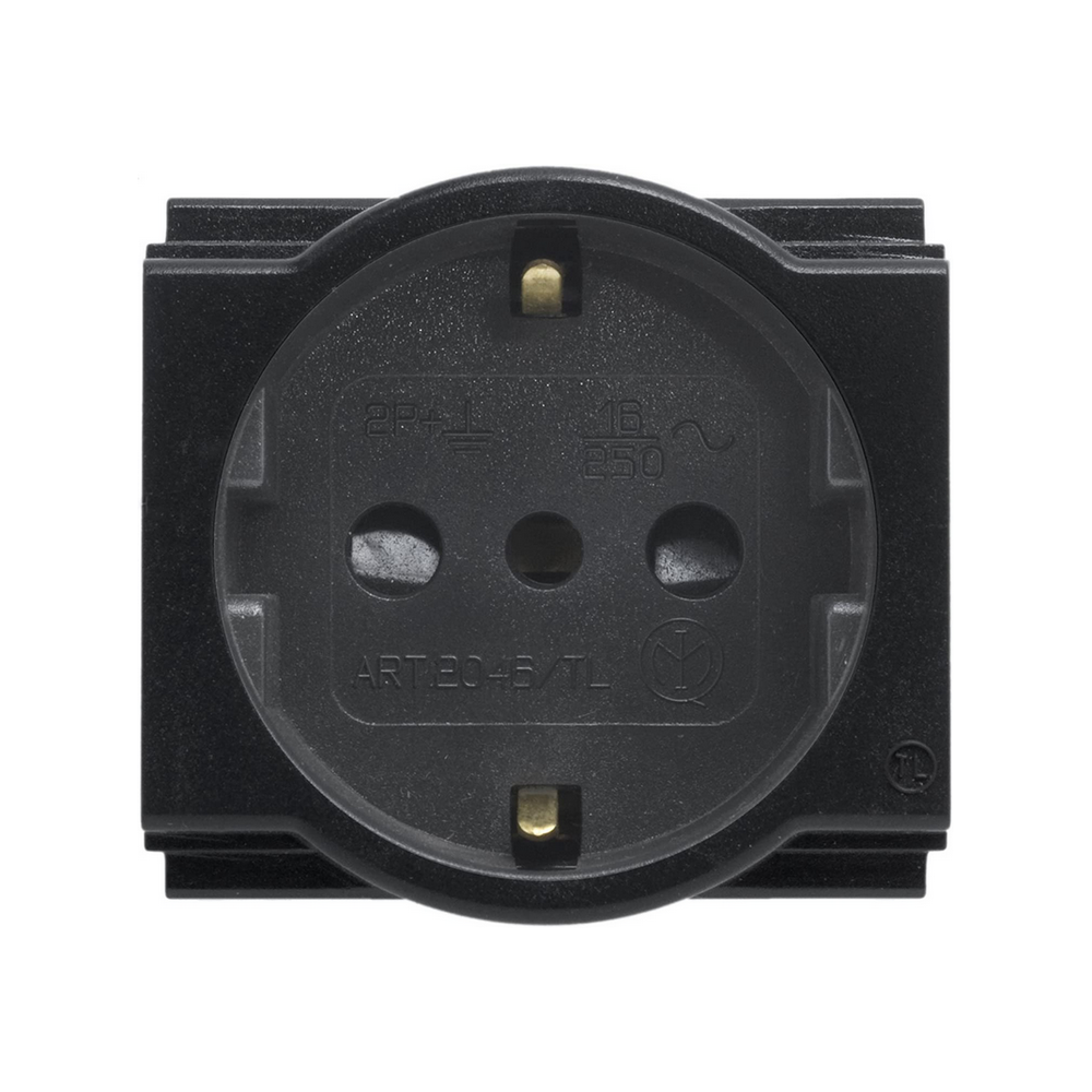 Prise de sécurité Unel 2P+T.Std It/D 10/16A Noire compatible avec Bticino Living Classic - Feb Elettrica