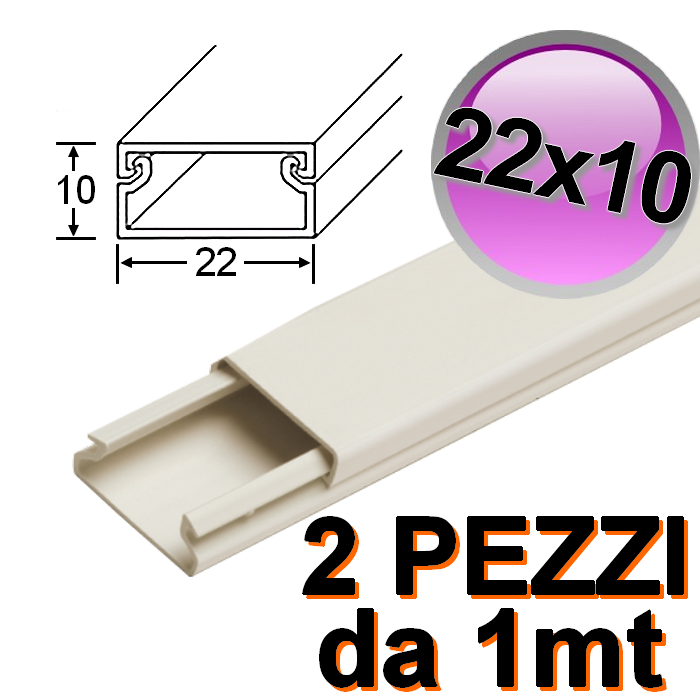Mini-gouttière plate 22 x 10 mm pour câble électrique - 2 pièces de 1 m
