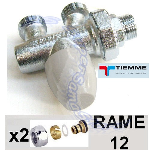 Vanne TIEMME 1/2'' à tube unique avec adaptateurs pour tube en cuivre de 12 mm