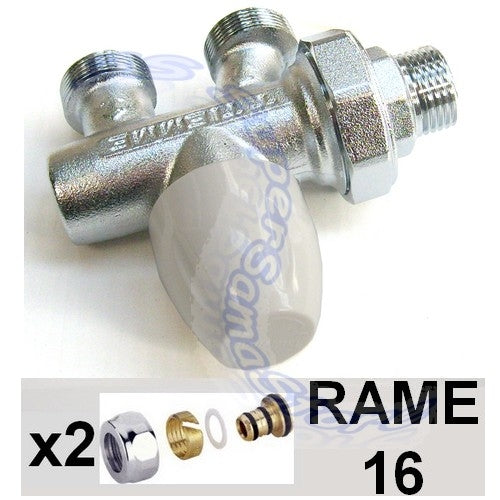 Vanne TIEMME 1/2'' à tube unique avec adaptateurs pour tube en cuivre de 16 mm
