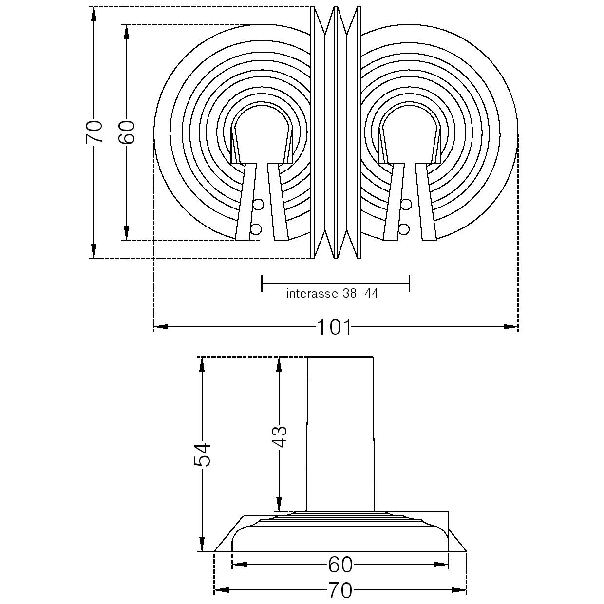 Embase à double goupille pour vanne de radiateur monotube