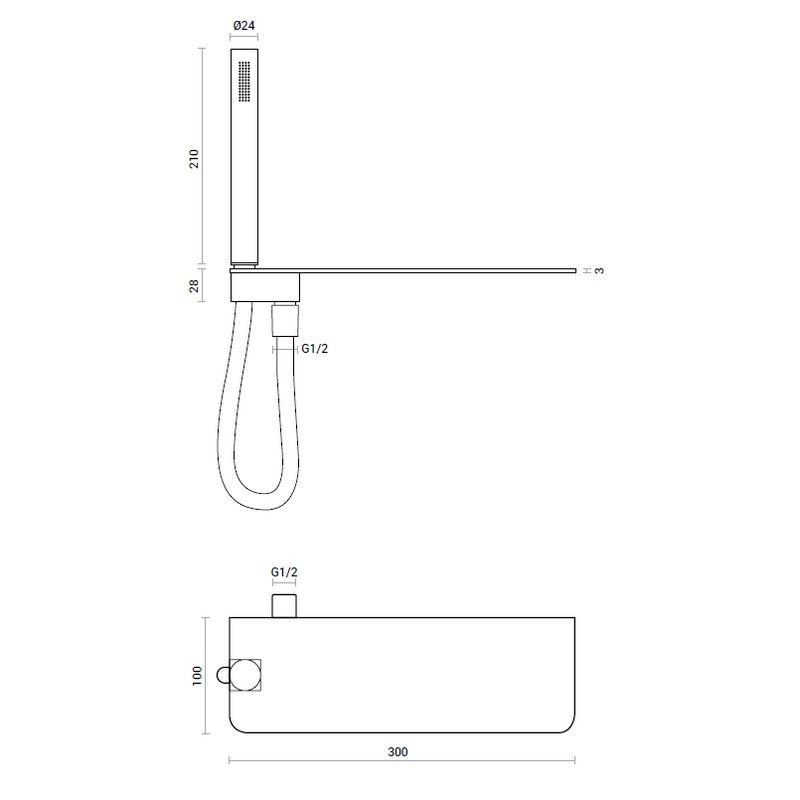Ensemble de douche SHELF avec sortie d'eau, support, étagère et pommeau de douche en laiton