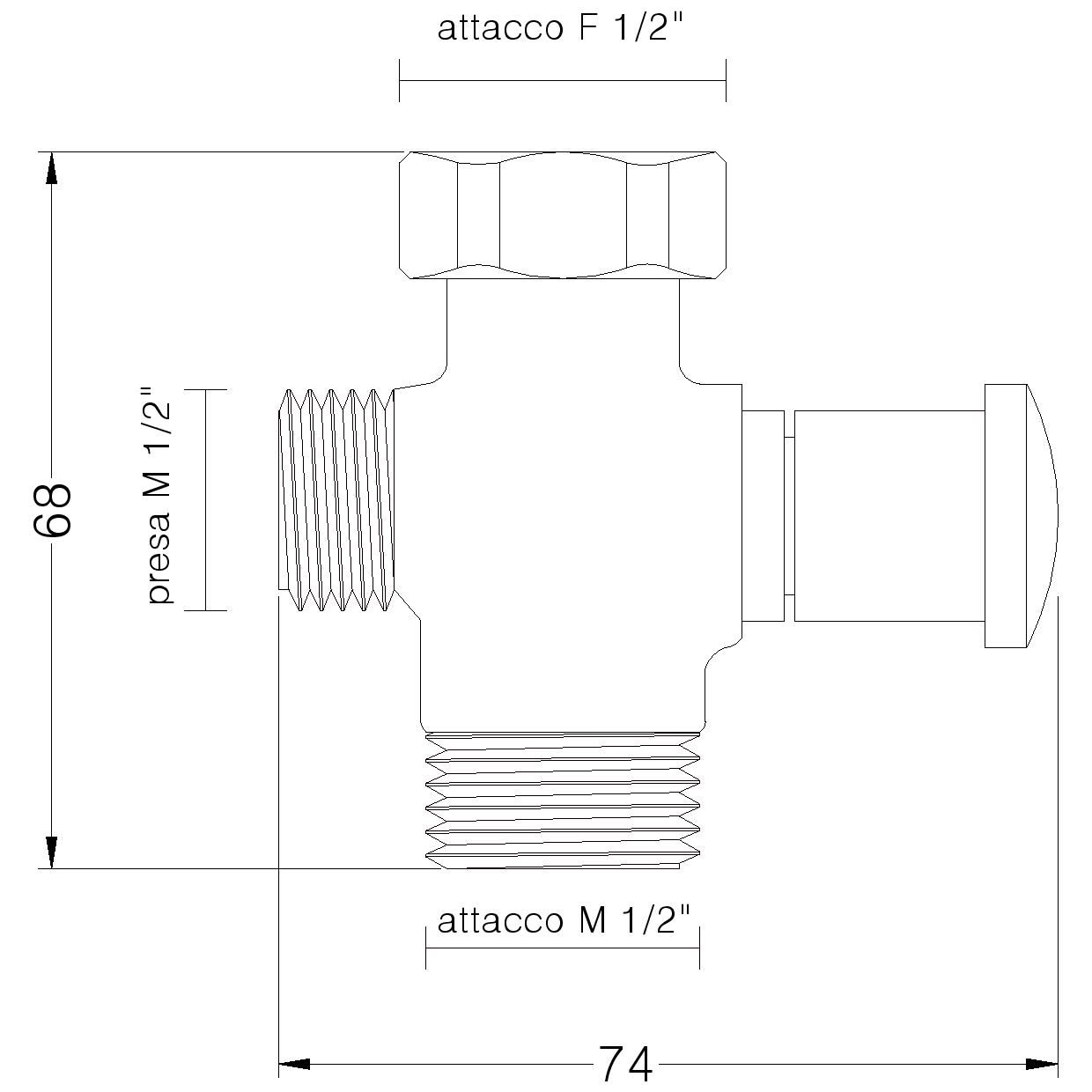 Vanne de dérivation à 3 voies en laiton chromé MF pivotante 1/2''x1/2''x1/2''